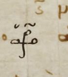 The ὡρ ligature from the margin of folio 90v of Paris, Bibliothèque nationale de France, ms. Grec 2713 — the scribal abbreviation for ὡραῖον, lovely.